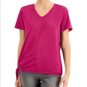 New Karen Scott Pink Cotton V Neck T -Shirt, Size Large